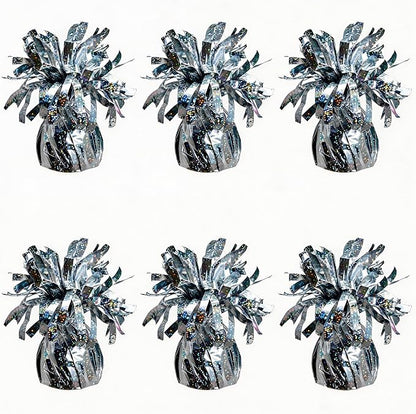 Glitter Silver Balloon Weights, 6 Pack | Glitter silver PET film; helium by Unknown