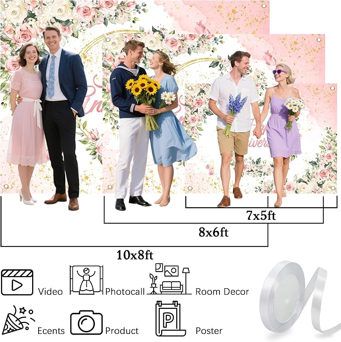 10x8 ft Floral Anniversary Backdrop Banner - Image 6