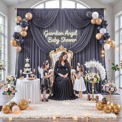 20 ft x 10 ft Wrinkle Free Charcoal Backdrop Curtain - Image 3