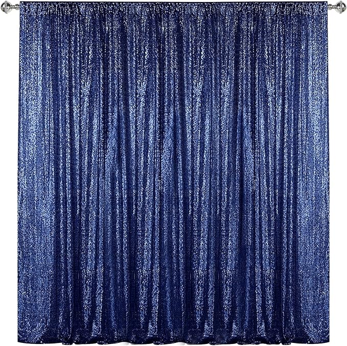 Sugargirl Navy Sequin Backdrop Curtain 7FTx7FT Glitter Navy Background Drapes by Sugargirl