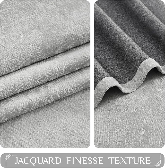 Beauoop Grey Floral Jacquard Blackout Curtains - Image 3