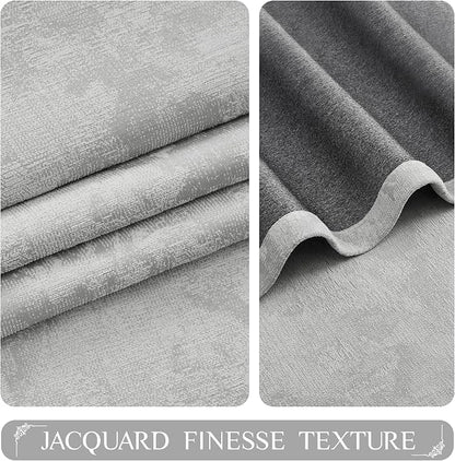 Beauoop Grey Floral Jacquard Blackout Curtains - Image 3