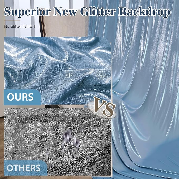 10x10ft Dusty Blue Sequin Backdrop Curtains, Wrinkle Free Glitter Backdrop - Image 8