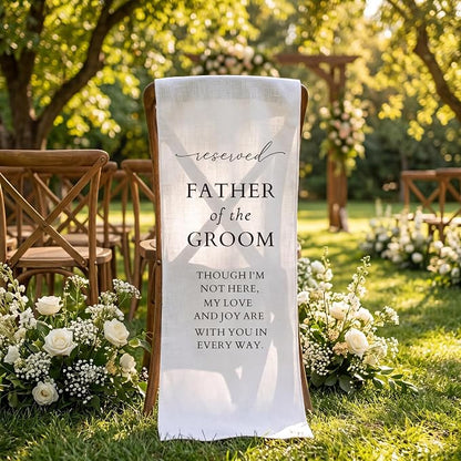 HunnmingRe Father of the Groom Wedding Memorial Reserved Chair Sign Banner in by HunnmingRe