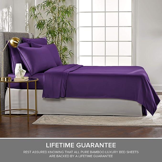 Queen Pillowcases by Pure Bamboo, Genuine 100% Organic Viscose Derived from Bamboo, Luxuriously Soft & Cooling, Double Stitching, Envelope Closure (2 Queen Pillowcases, Purple)