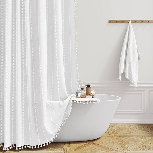 54 x 72 Boho Famrhouse Linen Heavy Duty Cloth Shower Curtain, 330GSM Linen Blend by ShowerCurtain