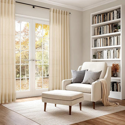 Tan Linen Curtains 90 Inch for Living Room Rod Pocket Back Tab Window Drapes - Image 6