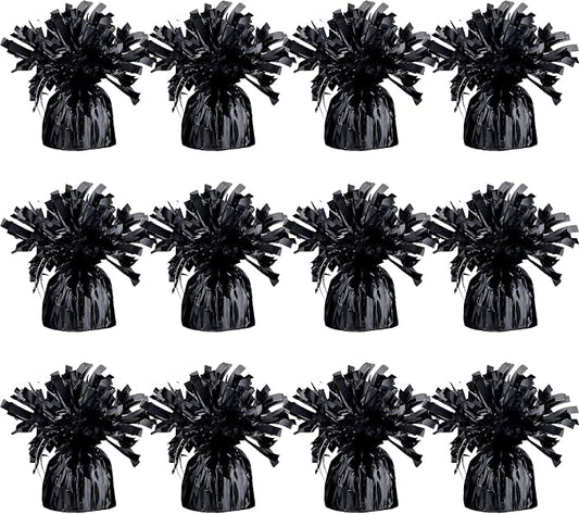 Black Balloon Weights, Heavy Balloon Weight Pack of 12 Metallic Foil Weights by Srenta
