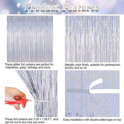 ZATAYE 2 Pack Glitter Silver New Years Eve Foil Curtain Decorations | Glitter - Image 4