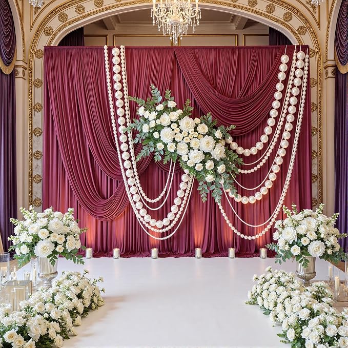 10x8ft Wrinkle Free Burgundy Backdrop Curtain Maroon Backdrop Drapes, Thick - Image 3