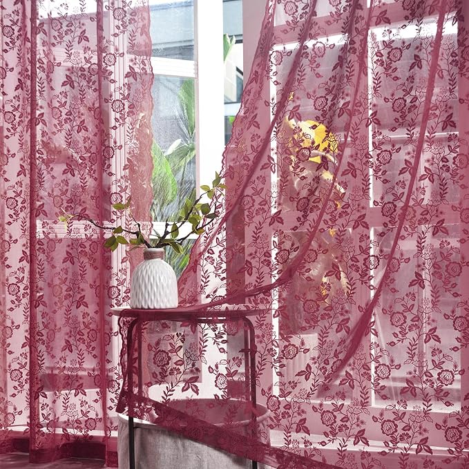 FINECITY Burgundy Lace Curtains by FINECITY