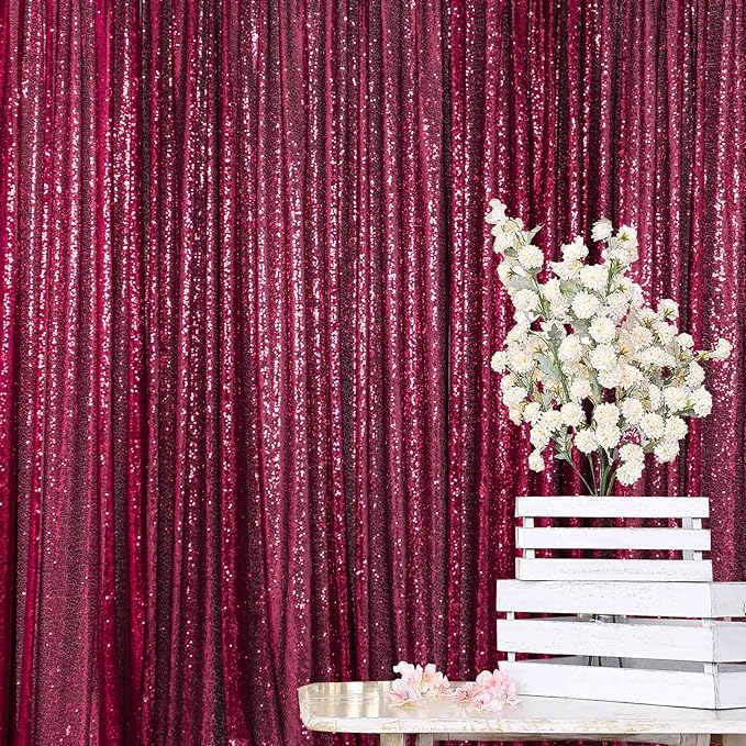 ShinyBeauty Burgundy Sequin Sparkling Backdrop 10x10FT | Photographic Glitter by ShinyBeauty