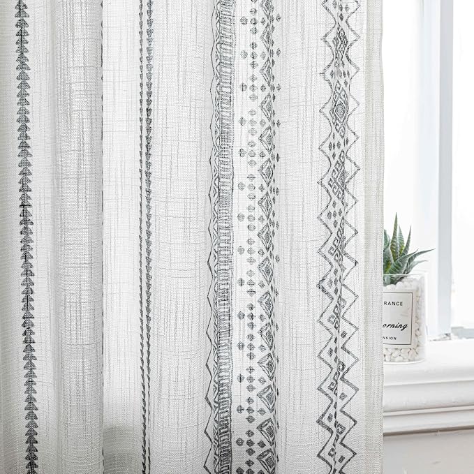 Curtains 63 Inches Long for Living Room Geometric Light Filtering Cotton Back - Image 7