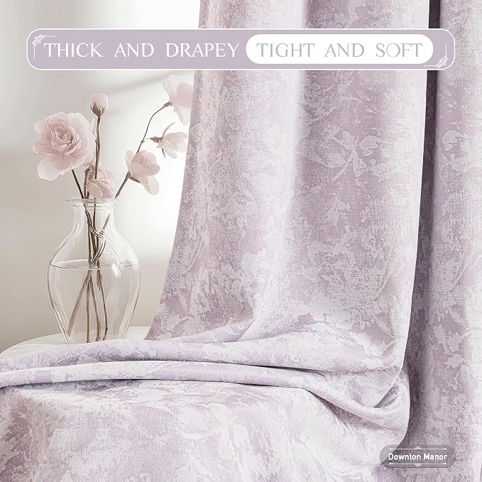 Beauoop Purple Floral Jacquard Blackout Curtains - Image 8