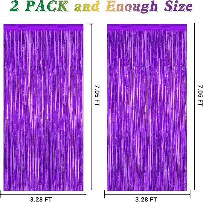 ZATAYE 2 Pack Purple Foil Curtain Streamer Decorations | Purple, Metallic Foil - Image 2
