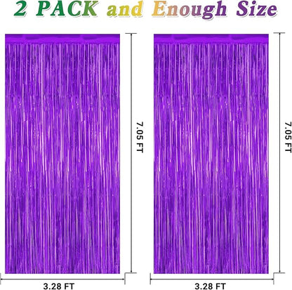 ZATAYE 2 Pack Purple Foil Curtain Streamer Decorations | Purple, Metallic Foil - Image 2