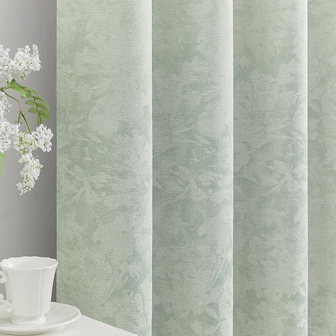 Beauoop Green Floral Jacquard Blackout Curtains by Beauoop
