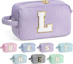 YOOLIFE Makeup Bag: Initial Monogram Cosmetic Travel Makeup Pouch, Purple for Women