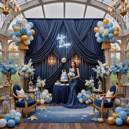 20ft x 12ft Wrinkle Free Navy Blue Backdrop Curtain - Image 7