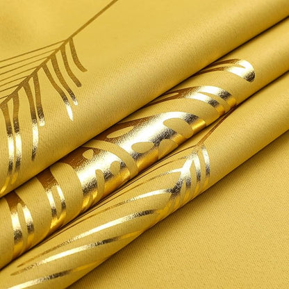 Yellow Blackout Curtains for Bedroom, Room Darkening Gold Palm Tree Pattern - Image 8