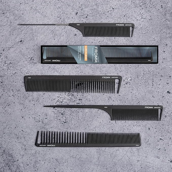 Fromm Limitless 7.5" Carbon Basin Comb with Rounded Tips and Sectioning Tooth for Cutting, Sectioning, Styling, and Detangling, Heat Resistant to 450°F