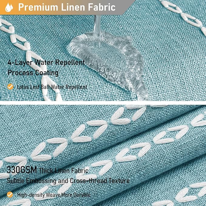 72x78 Long Boho Farmhouse Linen Heavy Duty Cloth Shower Curtain, Teal | Tall - Image 4