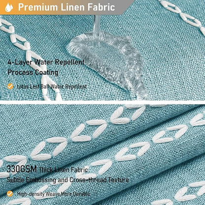 72x78 Long Boho Farmhouse Linen Heavy Duty Cloth Shower Curtain, Teal | Tall - Image 4