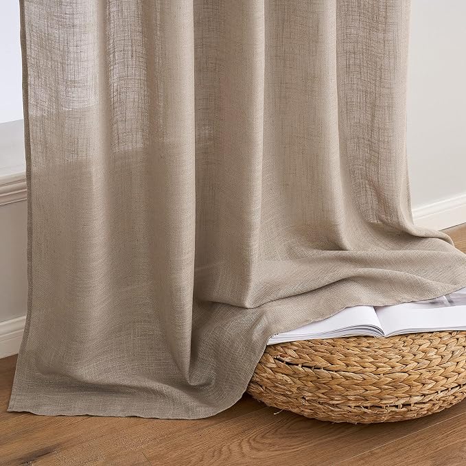 MIULEE Taupe Linen Curtains 52x63 Inch Long 2 Panel - Image 7