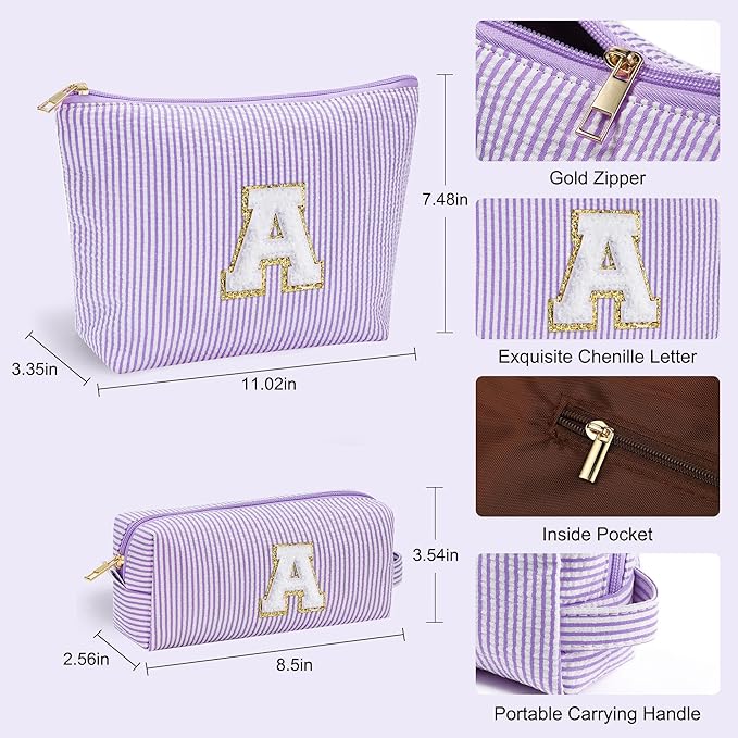 YOOLIFE Personalized Monogram Makeup Bag Birthday Gifts for Kids Girls Cosmetic Bag Travel Toiletry Bag | Christmas Gifts for Teenage Girls Stocking Stuffers for Teen Girl Daughter Gifts Purple A