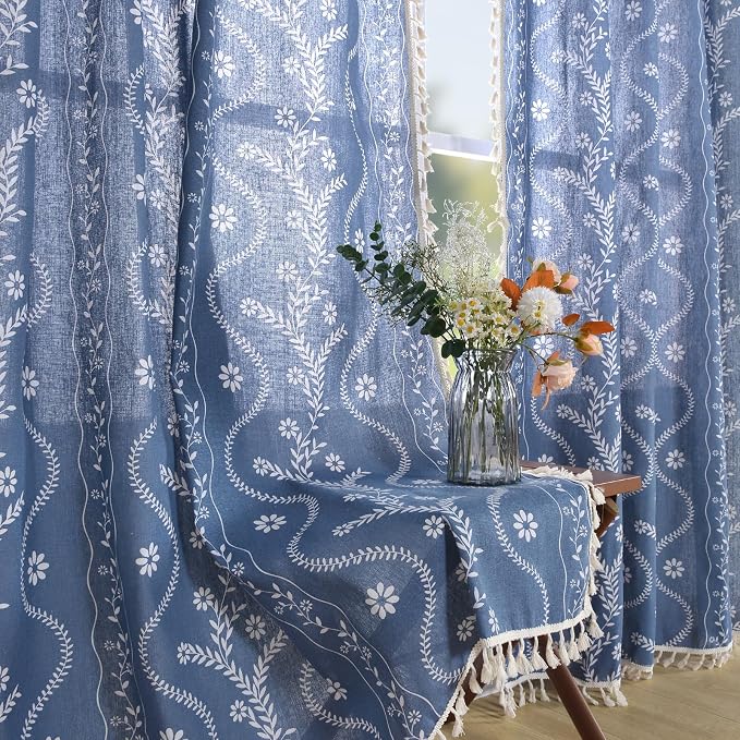 Schweek Navy Blue Boho Curtains 84 Inches Length 2 Panels by Schweek