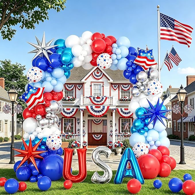152Pcs 4th of July Balloon Arch Garland Kit Red White and Blue Party Decorations by OTLGEUA