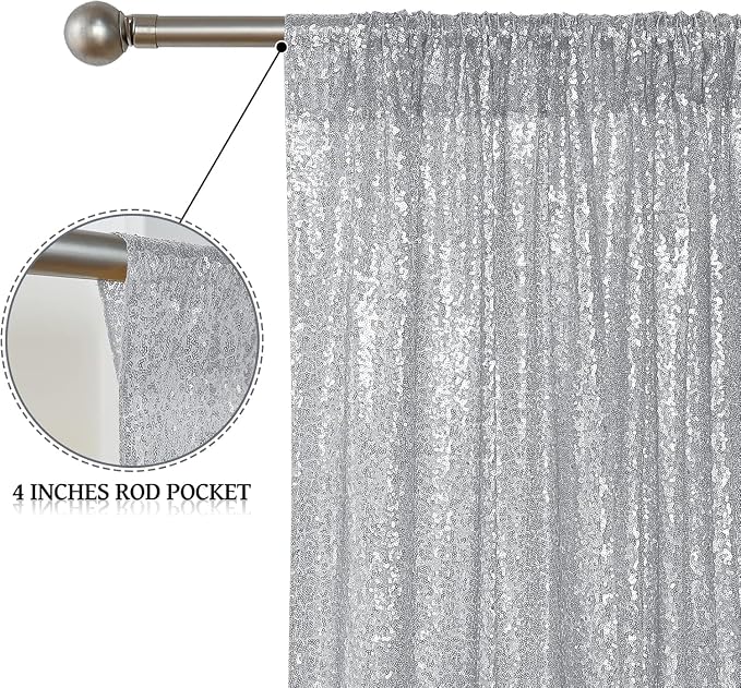 Sugargirl Silver Sequin Backdrop Curtain 8FTx8FT Glitter Silver Background - Image 5