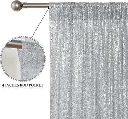 Sugargirl Silver Sequin Backdrop Curtain 8FTx8FT Glitter Silver Background - Image 5