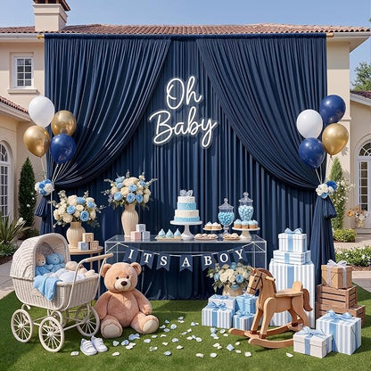 10ft x 10ft Wrinkle Free Navy Blue Backdrop Curtains Panels, 2 Panels 5x10ft - Image 8