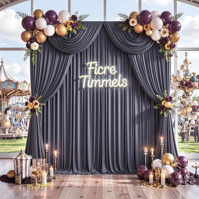 40 ft x 10 ft Wrinkle Free Charcoal Backdrop Curtain - Image 9