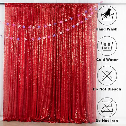 ShinyBeauty 5FTx7FT Red Sequin Backdrop Curtain | Glitter Photo Background - Image 7