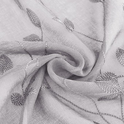 HOMEIDEAS Grey Sheer Curtains 2 Panels, Embroidered Vine Leaf, W52xL63 | Faux - Image 6