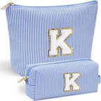 YOOLIFE Initial Makeup Bag Christmas Gifts for Girls Grandkids - Birthday Gifts for 3 4 5 6 7 8 9 10 11 12 13 Year Old Girl Stocking Stuffers for Girls Teen Daughter Kids Travel Makeup Bag Blue K