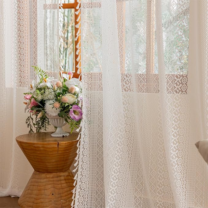Sutuo Home White Boho Lace Curtains 96 inches Long - Image 8
