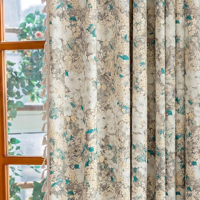 Floral Semi Sheer Rod Pocket 84 Inch Curtains 2 Panels - Image 5