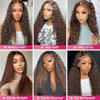13x6 Lace Front Wigs Human Hair 200 Density Chocolate Brown Deep Wave HD Lace Front Wigs Human Hair Pre Plucked Brown Curly Wig Human Glueless Wigs for Women (24 Inch)