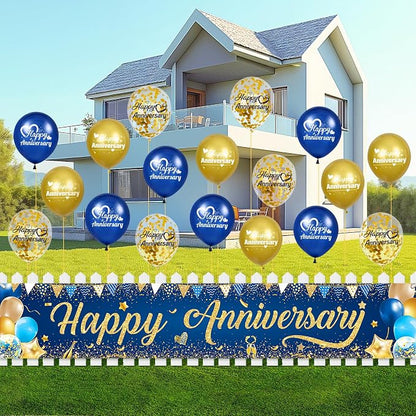 Happy Anniversary Banner Decorations Navy Blue Gold Happy Anniversary Yard - Image 3