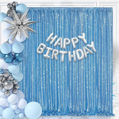 Baby Blue Sequin Backdrop Curtain 7ft x 7ft Glitter Photo Background | Glitter - Image 5