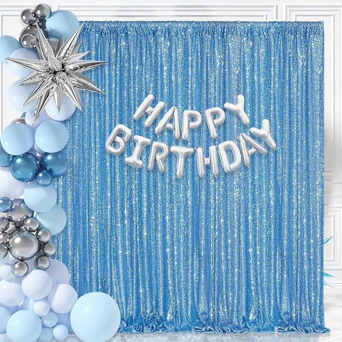 Baby Blue Sequin Backdrop Curtain 8ft x 8ft Sequin Glitter Background | Sequin - Image 3