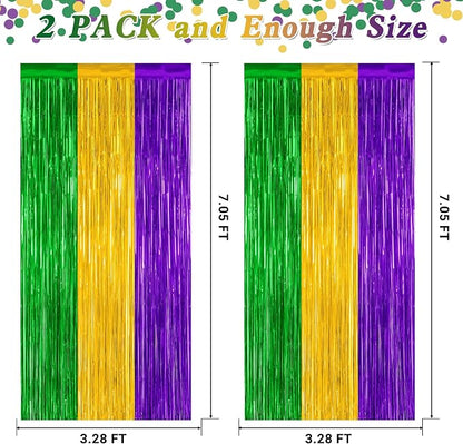 ZATAYE 2 Pack Purple Gold Green Foil Curtain Streamer Decorations | Purple Gold - Image 2
