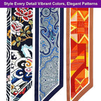 Skinny Scarf 3 Pack for Women – Bag Scarf, Silk Hair Scarves (Original Prints, Premium Twill, 3 Designs)
