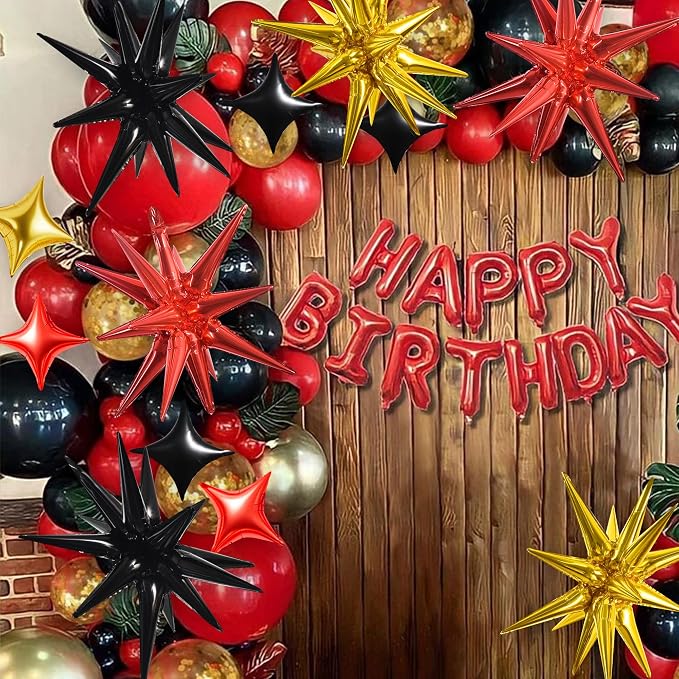 TONIFUL 22Inch 18Pcs Black Gold Red Explosion Star Mylar Balloons and 10Inch - Image 6