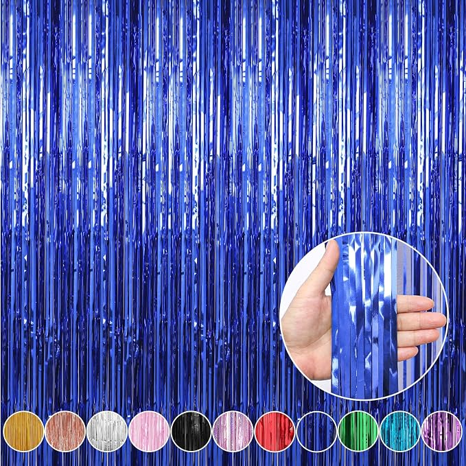 Crosize 4 Pack Dark Blue Party Streamers Backdrop, 3.3 x 9.9 ft | Tinsel Foil by Crosize
