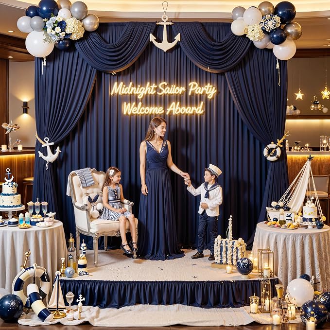 30 ft x 10 ft Wrinkle Free Navy Blue Backdrop Curtain - Image 8