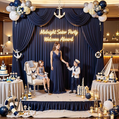 10 ft x 8 ft Wrinkle Free Navy Blue Backdrop Curtain - Image 8